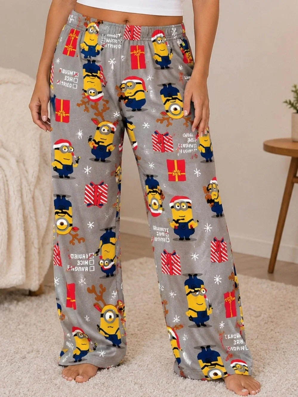 Grey Minions Holiday Fleece Pajama Pants LARGE